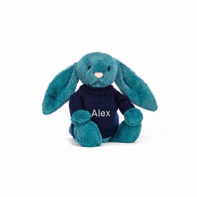 Jellycat Bashful Mineral Blue Bunny with Navy Jumper Australia | 287536BJK